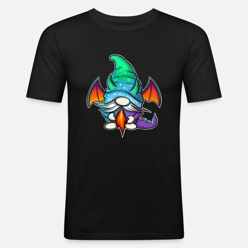 Gnome Gnomes Drache - Männer Slim Fit T-Shirt - Schwarz