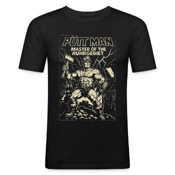 Püttman Ruhrpott Actionsfigur 80er Ruhgebiet - Männer Slim Fit T-Shirt - Schwarz - Vorne - Nik (191cm)