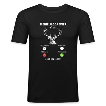 Mein Jagdrevier ruft an - ich muss los - Spruch - Männer Slim Fit T-Shirt - Schwarz - Vorne - Nik (191cm)