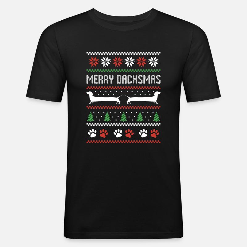 Dackel Wurst Hund Hässlicher Weihnachtspullover - Männer Slim Fit T-Shirt - Schwarz