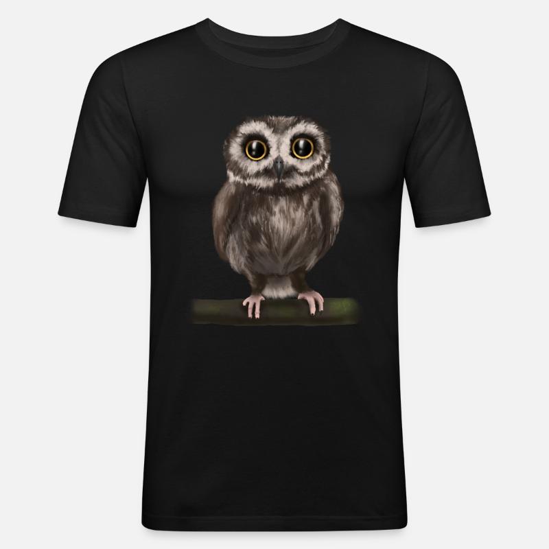 Uhu Eule - Männer Slim Fit T-Shirt - Schwarz