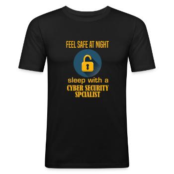 Programmeur informatique de sécurité Informatique Cyber Tech Ha - T-shirt près du corps Homme - noir - Devant - Nik (191cm)