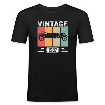 Classic Since 1987, Vintage Car Birthday Gift 1987 - Männer Slim Fit T-Shirt - Schwarz - Vorne - Nik (191cm)