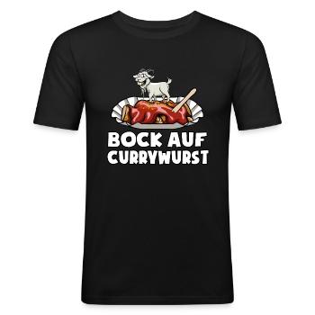 Bock auf Currywurst - Fast Food - Spruch - Männer Slim Fit T-Shirt - Schwarz - Vorne - Nik (191cm)
