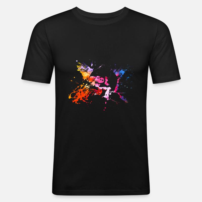 Schädel Splash Farben - Männer Slim Fit T-Shirt - Schwarz