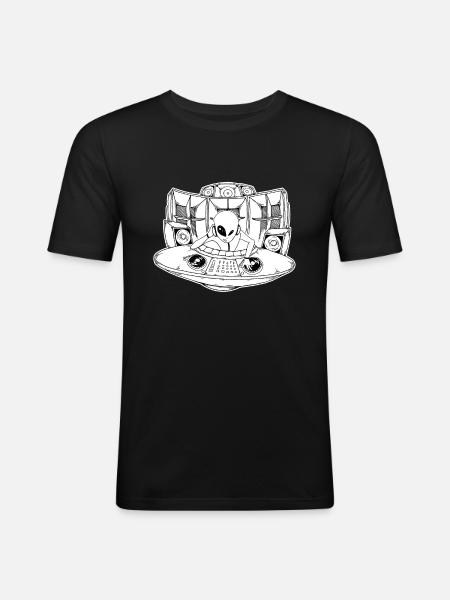 Hardtek Freetekno Alien DJ - Männer Slim Fit T-Shirt - Schwarz
