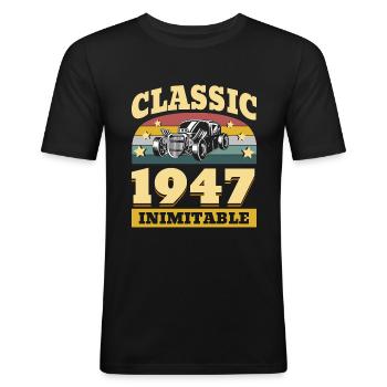 Classic since 1947 - Anniversary 75 years - Men's Slim Fit T-Shirt - black - Front - Nik (191cm)