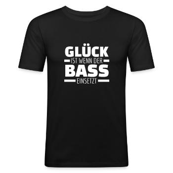 Glück ist wenn der Bass einsetzt! Techno Raver - Männer Slim Fit T-Shirt - Schwarz - Vorne - Nik (191cm)