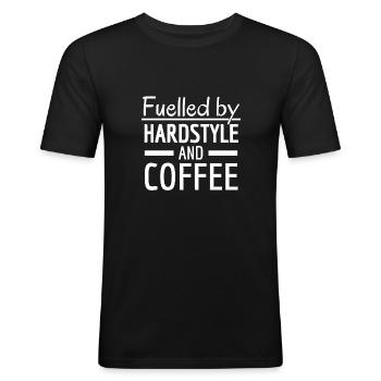 Gevoed door Hardstyle en koffie! Hardstyle Merch - Mannen slim fit T-shirt - zwart - Voor - Nik (191cm)