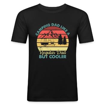 Camping Papa Nature Activité de plein air Feu de camp - T-shirt près du corps Homme - noir - Devant - Nik (191cm)
