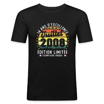 14 Ans Anniversaire Vintage Né en juillet 2008 - T-shirt près du corps Homme - noir - Devant - Nik (191cm)