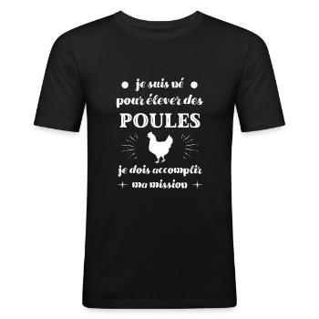 t shirt poule je suis né poules humour poulailler - T-shirt près du corps Homme - noir - Devant - Nik (191cm)
