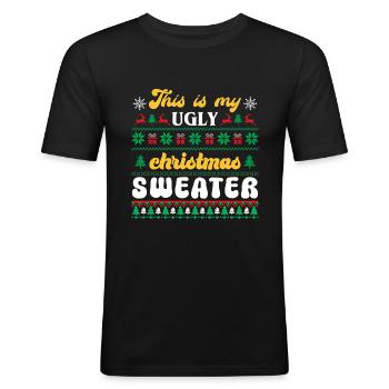 Das ist mein hässlicher Weihnachtspullover - Männer Slim Fit T-Shirt - Schwarz - Vorne - Nik (191cm)