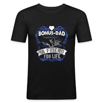 Bonus Papa Stiefsohn Stiefvater Spruch Geschenk - Männer Slim Fit T-Shirt - Schwarz - Vorne - Nik (191cm)