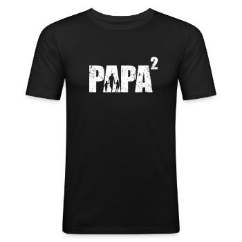Papa hoch 2 Schwanger Geschenk Papa Zwillinge - Männer Slim Fit T-Shirt - Schwarz - Vorne - Nik (191cm)