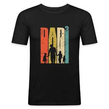 Dad hoch 3 stolzer Vater 3 Kinder dreifacher Papa - Männer Slim Fit T-Shirt - Schwarz - Vorne - Nik (191cm)