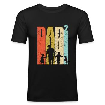 Dad hoch 2 Vater zweifacher Papa Hund Bullterrier - Männer Slim Fit T-Shirt - Schwarz - Vorne - Nik (191cm)
