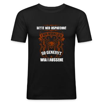 Bayerische Sprüche Dialekt Bayern Geschenk - Männer Slim Fit T-Shirt - Schwarz - Vorne - Nik (191cm)