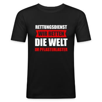 Rettungsdienst Rettungssanitäter Sanitäter - Männer Slim Fit T-Shirt - Schwarz - Vorne - Nik (191cm)