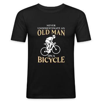 Gammel mand på en cykel Sjov cykelgave - Herre Slim Fit T-Shirt - sort - Foran - Nik (191cm)