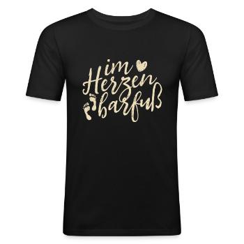 Im Herzen barfuß - Optimismus Motivation - Spruch - Männer Slim Fit T-Shirt - Schwarz - Vorne - Nik (191cm)