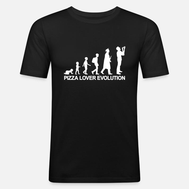 Evolution eines Pizzaliebhabers - Männer Slim Fit T-Shirt - Schwarz