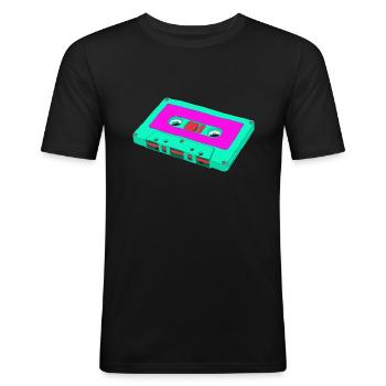 Kassette - Männer Slim Fit T-Shirt - Schwarz - Vorne - Nik (191cm)