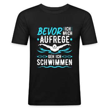Bevor Ich Mich Aufrege Schwimmen Schwimm - Männer Slim Fit T-Shirt - Schwarz - Vorne - Nik (191cm)