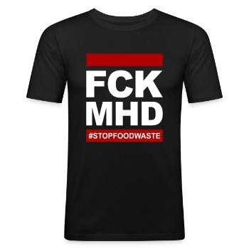 FCK MHD Ökologisch Nachhaltig - Männer Slim Fit T-Shirt - Schwarz - Vorne - Nik (191cm)