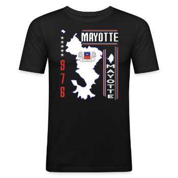 idee cadeau design graphique carte de Mayotte 976 - T-shirt près du corps Homme - noir - Devant - Nik (191cm)
