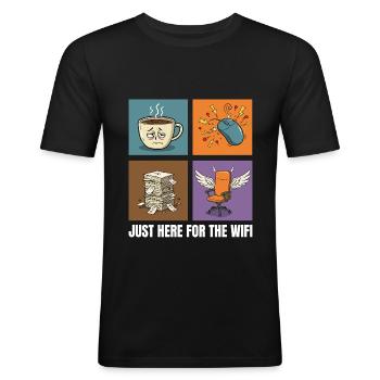 Office Life: Just Here for the WiFi - Men's Slim Fit T-Shirt - black - Front - Nik (191cm)