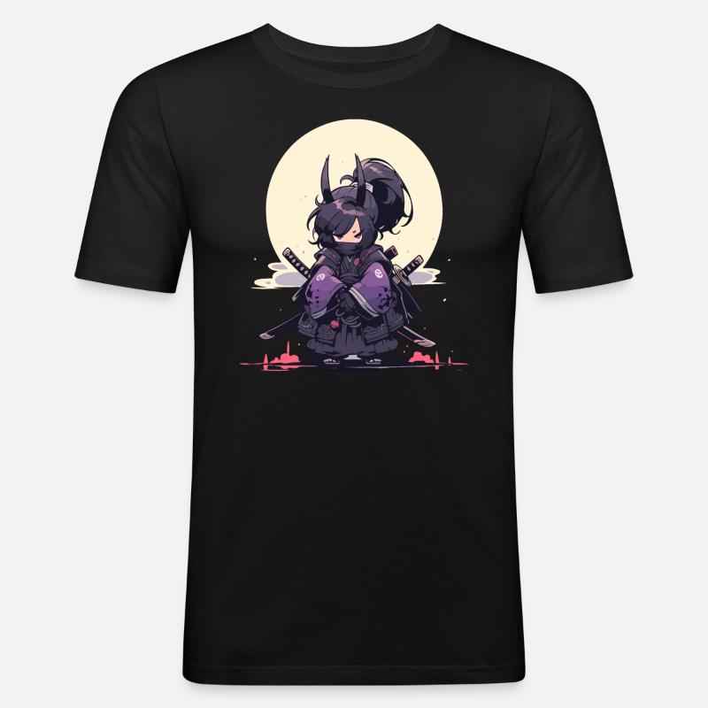 Episches Samurai Mädchen Anime-Design - Männer Slim Fit T-Shirt - Schwarz