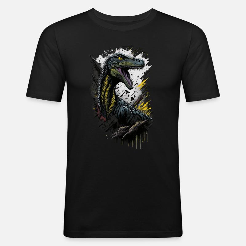 Velociraptor - Männer Slim Fit T-Shirt - Schwarz