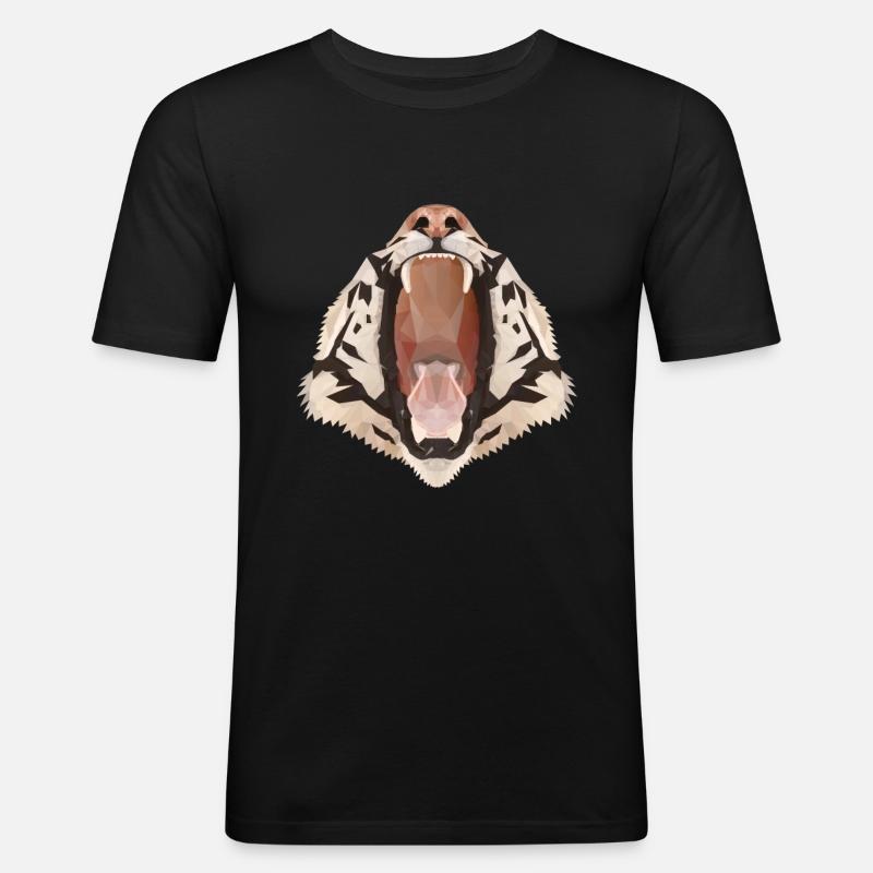Polygone tigre à bouche ouverte - T-shirt près du corps Homme - noir