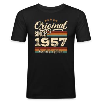 Original 1957 Jahrgang - 1957 Geburtstagsgeschenk - Männer Slim Fit T-Shirt - Schwarz - Vorne - Nik (191cm)