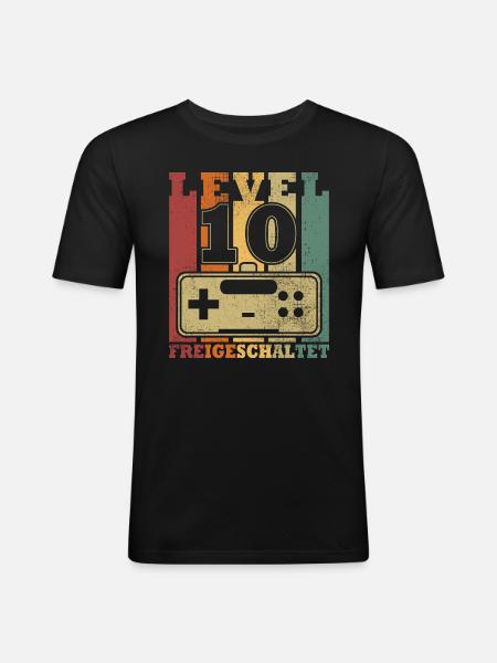 Level 10 Freigeschaltet - Männer Slim Fit T-Shirt - Schwarz