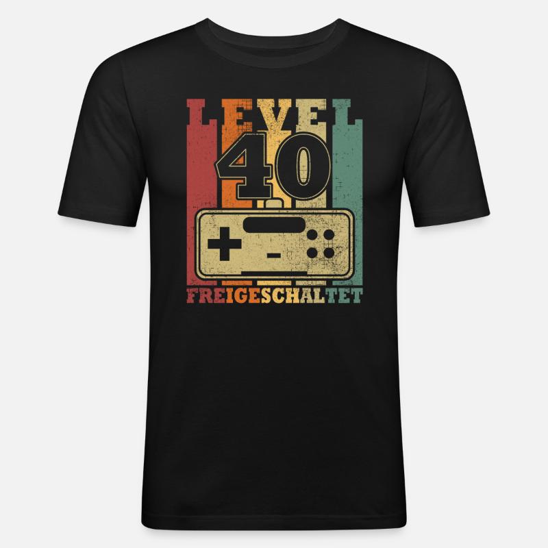 Level 40 Freigeschaltet - Männer Slim Fit T-Shirt - Schwarz
