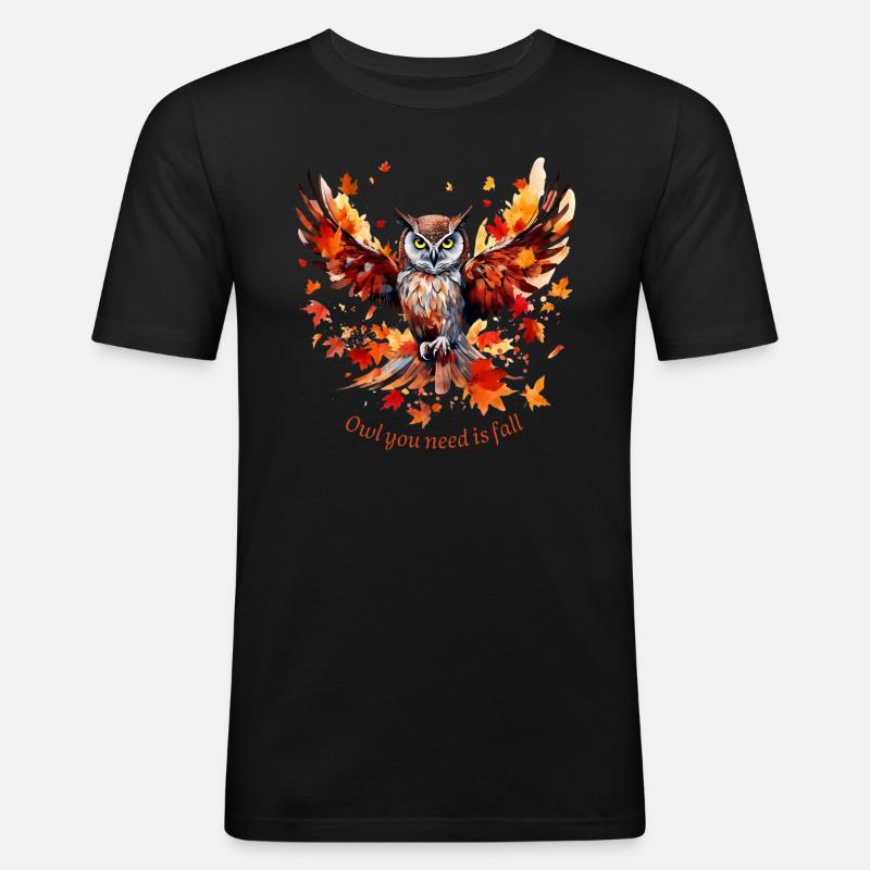 Herbst Eule - Männer Slim Fit T-Shirt - Schwarz