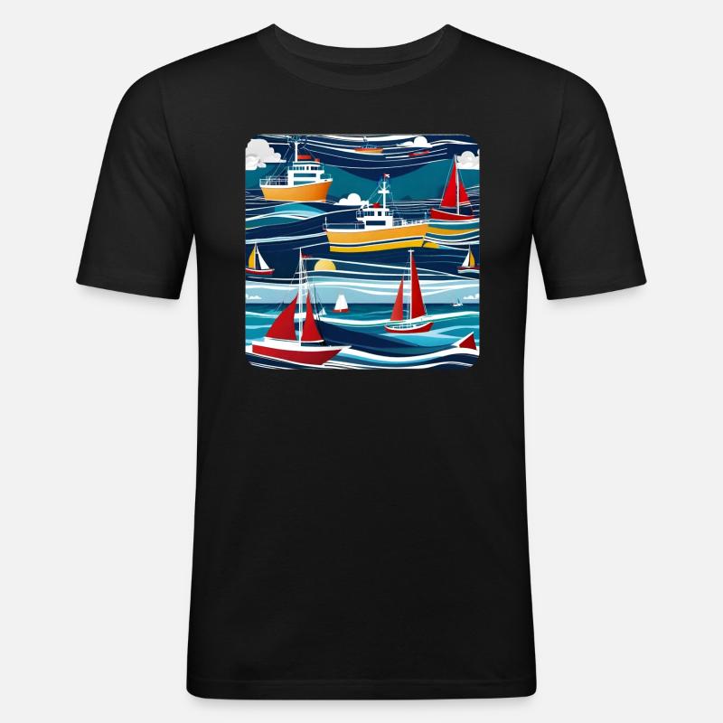 Boote und Schiffe - Männer Slim Fit T-Shirt - Schwarz
