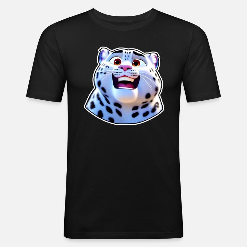 Niedlicher Schneeleopard im Comic Style - Männer Slim Fit T-Shirt - Schwarz