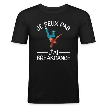 Je Peux Pas J'Ai Breakdance - T-shirt près du corps Homme - noir - Devant - Nik (191cm)