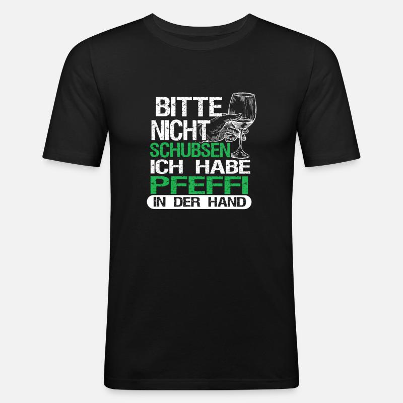 Pfeffi in der Hand - Männer Slim Fit T-Shirt - Schwarz