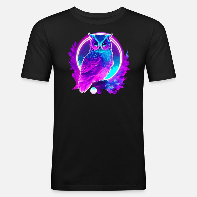 Owl Neon Moon Synthwave - Men's Slim Fit T-Shirt - black