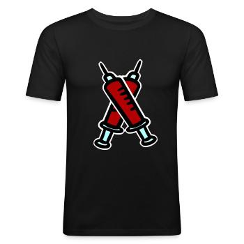 Bloedige spuit bloed trekken arts fobie eerste hulp - Mannen slim fit T-shirt - zwart - Voor - Nik (191cm)