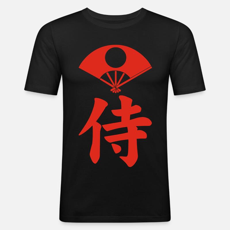 Samurai-Emblem des Satake-Clans (rot) - Männer Slim Fit T-Shirt - Schwarz