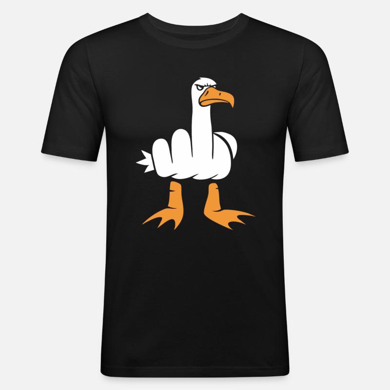 Möwe mit Mittelfinger - Männer Slim Fit T-Shirt - Schwarz