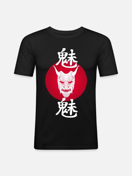 White Demon and Red Sun - Men's Slim Fit T-Shirt - black