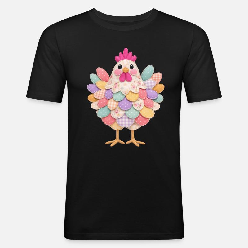 Niedlicher Patchwork-Hennen-Rustikal-Stil - Männer Slim Fit T-Shirt - Schwarz