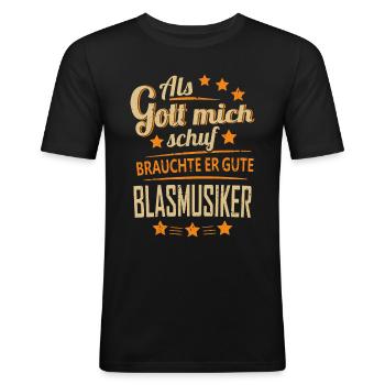 Blasmusik - T-Shirt lustige Sprüche - Männer Slim Fit T-Shirt - Schwarz - Vorne - Nik (191cm)