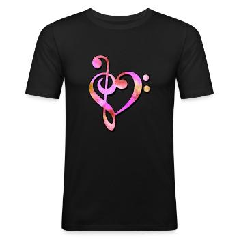 Techno Musique Clé de basse Clé de partition - T-shirt près du corps Homme - noir - Devant - Nik (191cm)